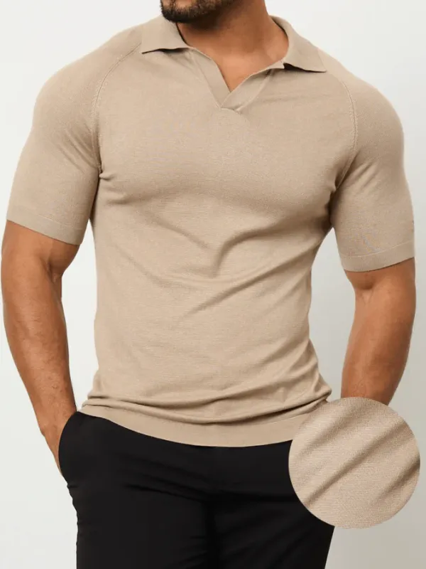 Textured Open Collar Knitted Soft Polo